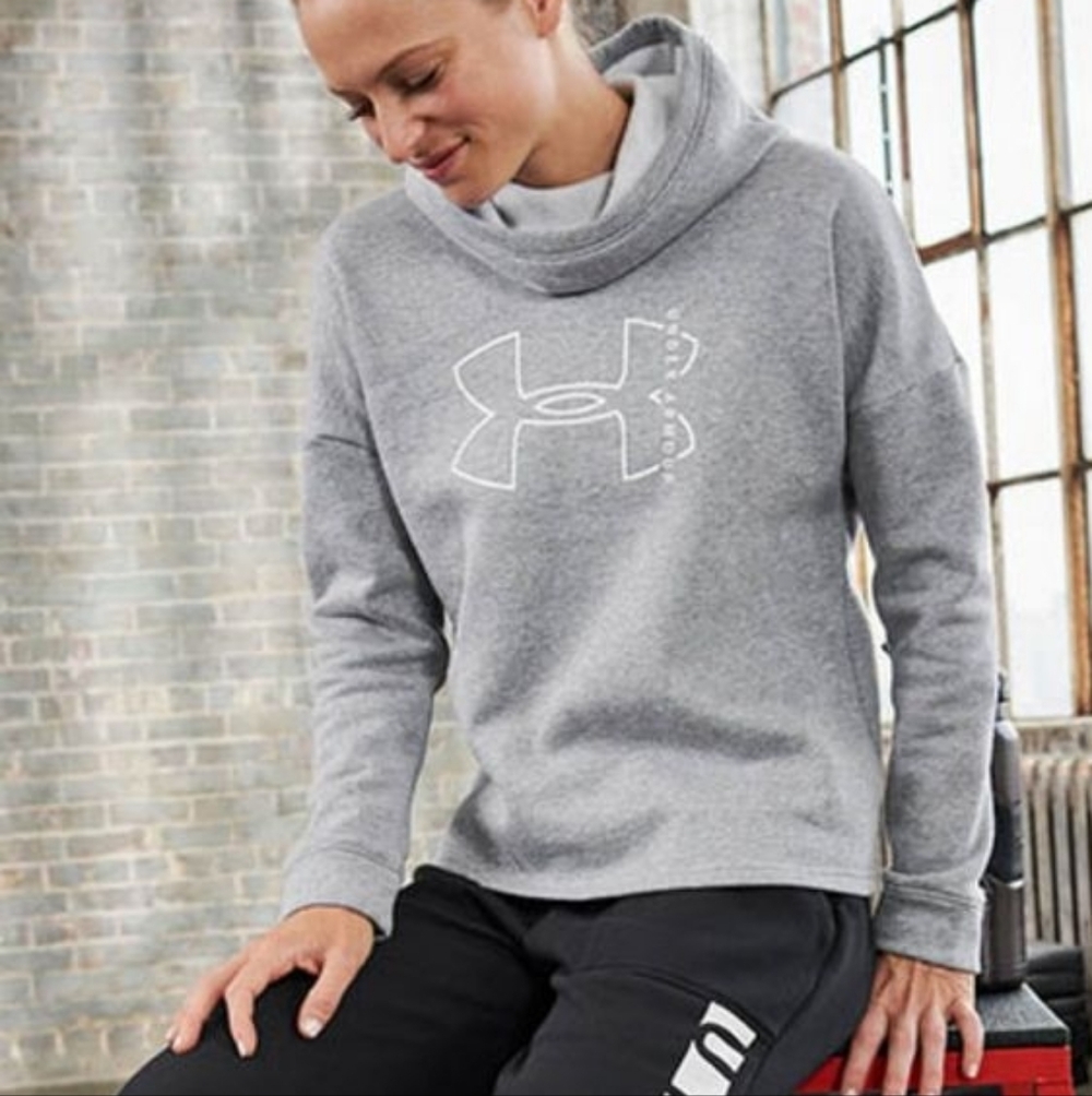 Under Armour Rival Fleece Cowl Neck Hoodie Heather Grey Size Medium